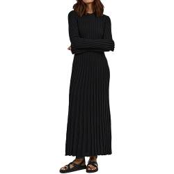 GETERUUV Strickkleid Damen Lang V-Ausschnitt Geripptes Pulloverkleid Langarm Sweater Tunika Einfarbig Herbst Winterkleid von GETERUUV