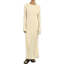 GETERUUV Strickkleid Damen Lang V-Ausschnitt Geripptes Pulloverkleid Langarm Sweater Tunika Einfarbig Herbst Winterkleid von GETERUUV