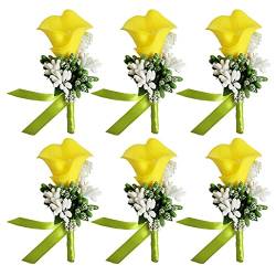 Armband Hochzeitsblumen, Brautjungfern -Armbandband, 6pcs Hochzeit Boutonniere Blume, Blume Revers Pin Boutonniere Corsage Accessoire Girls Männer künstliche Rosencors for Braut Bräutigam (Color : Ye von GETREY