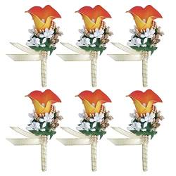 Armband Hochzeitsblumen, Brautjungfern -Armbandband, 6pcs Hochzeit Boutonniere Blume, Blume Revers Pin Boutonniere Corsage Accessoire Girls Männer künstliche Rosencors for Braut Bräutigam (Color : Or von GETREY