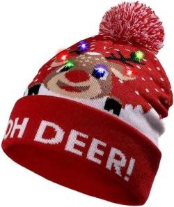 GETWHT Beleuchten Sie gestrickte LED Pom Beanie Hut Hässliche Pullover Urlaub Weihnachtshut Lustige Flash Winter Santa Cap von GETWHT