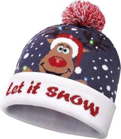 GETWHT Weihnachtsmützen Plüsch Unisex Bommel Mütze mit LED Licht Weihnachten Strickmütze Beanie Hat Wintermütze warme Mütze für Weihnachts Dekoration von GETWHT