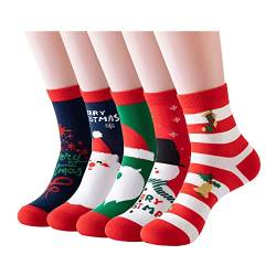 GEYIWSSXY Weihnachtssocken Damen Lustige Baumwolle Socken Weihnachts Sneaker Socken Weihnachtsmotiv Bunte Socken Damen Christmas Socks 5 Paare von GEYIWSSXY