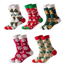 GEYIWSSXY Weihnachtssocken Damen Lustige Baumwolle Socken Weihnachts Sneaker Socken Weihnachtsmotiv Bunte Socken Damen Christmas Socks 5 Paare von GEYIWSSXY