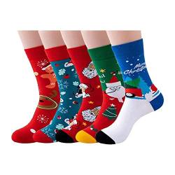 GEYIWSSXY Weihnachtssocken Damen Lustige Baumwolle Socken Weihnachts Sneaker Socken Weihnachtsmotiv Bunte Socken Damen Christmas Socks 5 Paare von GEYIWSSXY