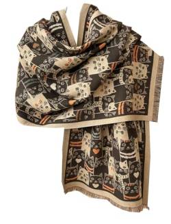 GFM® Katzen drucken Kaschmir Gefühl Pashmina Schal für Herbst Winter (CTSHL), Ctshl-g-dunkelbraun, 42 von GFM