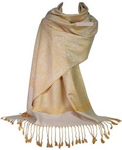 GFM® Pashmina-Stil weicher Schal mit geprägtem Paisleymuster (P093), S0-p093-snbh-gold, Grau, 42 von GFM