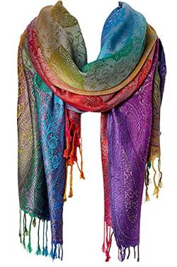 GFM® Seidiger Schal im Pashmina-Stil, Paisleymuster oder Blumenmuster, Regenbogenfarben (Neopash-A), Pais-39-bh-Paisley-Grau, 90 von GFM