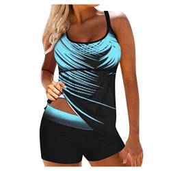 Bügelloser Damen Neckholder Tankini - Rückenfreier Badeanzug 2 Teilig mit vorgeformten Softcups Bikini Shape Damen Push Up Hose BüGel-Tankini, Schwarz Bademode Blumenmuster Baderock Bikini Hose von GFPGNDFHG