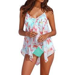 GFPGNDFHG Trendiger Tankini/Slip/Neckholder/Bandeau/Cut Out/Verschiedene Prints Damen Badeanzug Bauchweg Bikini Set Damen Tankini Oberteil Summer Beach Kleidung Oversize Look Tankini Mit Shorts von GFPGNDFHG