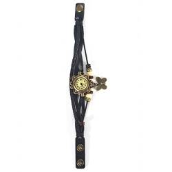 4Colors Braid Weave PU Strap Armband Quarz Analoguhr Armbanduhr mit Anhänger für Frauen und Mädchen(Schwarz) von GFRGFH