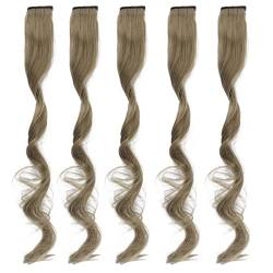 5pcs Haarverlängerung hebt Haarteil Frauen Mädchen modisches langes lockiges farbiges Clip im Haarteil hervor, für Haus, Geschenk(Grünes Holzgrau) von GFRGFH