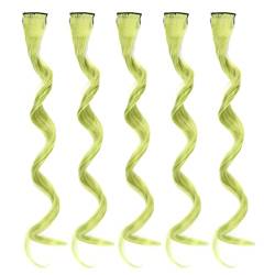 5pcs langes lockiges Haarteil Frauen Mädchen stilvolle Haarverlängerung farbige Highlights Haarteil mit Clip, für Zuhause, Geschenk(Arktisches Grün) von GFRGFH