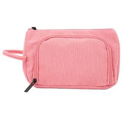 Kosmetiktasche aus Cord, Großes Fassungsvermögen, Handlich, Tragbar, Multifunktional, Make-up-Tasche, DIY, Täglicher Gebrauch, Schlichte Tragbare Make-up-Tasche Für Frauen Und Mädchen(Rosa) von GFRGFH