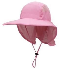 GG ST Sonnenhut Herren Damen UPF 50+ Outdoor UV Summer Cap mit Nackenschutz Hiking Fischerhut Strand Faltbar Safari Buschhüte Mesh Hat (Pink) von GG ST