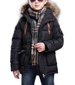 GGBaby [Jungen Winterjacke mit Fellkapuze] Lange Wintermantel Winter Parka Baumwolle Mantel (160cm, Schwarz) von GGBaby