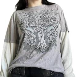 Goth Dark Shirt Gothic Shirt Fake Zweiteilige Alternative Kleidung Goth Dark Sweater Grunge Kleidung, grau, Mittel von GGOOB