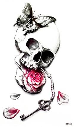 GGSELL GGSELL neue Design-Produkt Dimension 6.69"" x3.74"" (17 * 9,5 cm) schöne Schädel mit schwarzen Rosen und rosa Rose Tattoo-Aufkleber von GGSELL