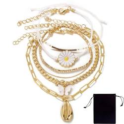 GGUFAY Armband-Set，weißes Schmetterlingsarmband mit Gänseblümchen,Diamant Handkette, für Damen und Mädchen (6 Stück) Valentinstag Muttertag Geburtstags Weihnachten Geschenk von GGUFAY