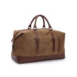 RHAIYAN Canvas Leder Herren Reisetaschen Handgepäck Tasche Herren Seesack Handtasche Reisetasche Große Wochenendtasche (Color : Coffee Medium) von GGZONE