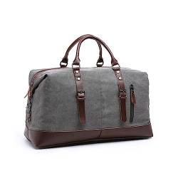 RHAIYAN Canvas Leder Herren Reisetaschen Handgepäck Tasche Herren Seesack Handtasche Reisetasche Große Wochenendtasche (Color : Gray Medium) von GGZONE