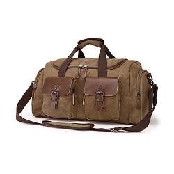 RHAIYAN Leinwand Leder Männer Reisetasche Europäischen Stil Reisetaschen Handtasche Hohe Kapazität Schulter Tasche Reise Umhängetasche Gepäck (Color : Coffee) von GGZONE