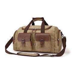 RHAIYAN Leinwand Leder Männer Reisetasche Europäischen Stil Reisetaschen Handtasche Hohe Kapazität Schulter Tasche Reise Umhängetasche Gepäck (Color : Khaki) von GGZONE