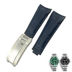 GHFHSG 20 mm Uhrenarmbänder mit gebogenem Ende, Lederarmband, passend für Rolex 116610 Submariner Oyster GMT Daytona Schiebeverschluss-Schnalle Rindsleder-Armbänder (Farbe: Dunkelblau, Größe: 20 von GHFHSG