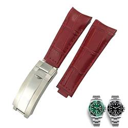 GHFHSG 20 mm Uhrenarmbänder mit gebogenem Ende, Lederarmband, passend für Rolex 116610 Submariner Oyster GMT Daytona Schiebeverschluss-Schnalle Rindsleder-Armbänder (Farbe: Rot, Größe: 20 mm, von GHFHSG