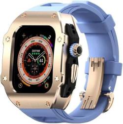 GHFHSG Edelstahl-Uhrengehäuse + Fluorkautschukband RM-Konvertierungsset, für Apple Watch Ultra 8, 49 mm, Metalllünette, Kronenabdeckung, Fluorkautschuk-Armband, Uhrengehäuse, Mod Kit, For Ultra 49MM, von GHFHSG