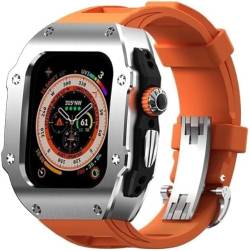 GHFHSG Edelstahl-Uhrengehäuse + Fluorkautschukband RM-Konvertierungsset, für Apple Watch Ultra 8, 49 mm, Metalllünette, Kronenabdeckung, Fluorkautschuk-Armband, Uhrengehäuse, Mod Kit, For Ultra 49MM, von GHFHSG