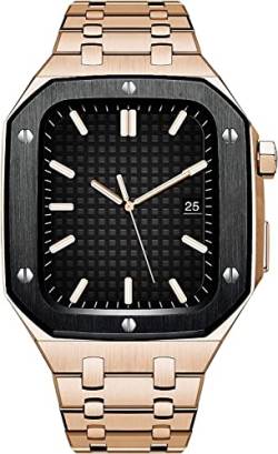 GHFHSG Luxuriöses Edelstahl-Metall-Uhrengehäuse und -Armband, Mod-Kit, für Apple Watch Serie 8, 7, 6, SE, 5, 4, Stahl-Uhrenarmband-Lünette, für iWatch 44 mm / 45 mm, DIY Royal Oak Retrofit, 44MM, von GHFHSG