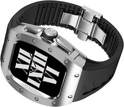 GHFHSG Rahmen aus Titanlegierung, 45 mm, 44 mm + Gummi-Uhrenarmband mit moderner Schnalle, für Apple Watch 8, 7, 6, 5, 4 SE, Metallabdeckung, Fluorkautschuk, taktischer Schutz, Uhrenzubehör, 44mm, von GHFHSG