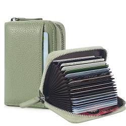 GHGMAO Kreditkartenetui, RFID-blockierend, schlankes Echtleder, Organizer, Reißverschlussfach, Ausweisetui, Geldbörse mit 20 Kartenfächern für Damen, Hellgrün, RFID-Kartenhalter von GHGMAO