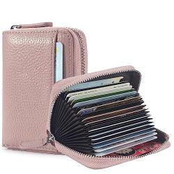 GHGMAO Kreditkartenetui, RFID-blockierend, schlankes Echtleder, Organizer, Reißverschlussfach, Ausweisetui, Geldbörse mit 20 Kartenfächern für Damen, Pink, RFID-Kartenhalter von GHGMAO