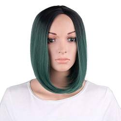 GHK 30 cm Gerade Kurze Ombre Perücke Cosplay Anime Hitzebeständige Synthetische Haar Frauen Schwarz Blau Grau Rosa Kurze Bob Perücken Für Party grün von GHK