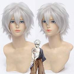 GHK Gintama Sakata Gintoki Cosplay Perücke Kurze Flauschige Silber Weiß Kunsthaar Perücken Für Frauen Männer Halloween Anime Kostüm Party von GHK