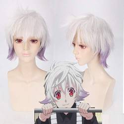 GHK Karneval NAI Weiß Lila Ombre Kurze Männliche Perücke Cosplay Anime Kunsthaar Halloween Kostüm Perücken Für Männer 30 cm von GHK