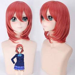 GHK Liebe Live Maki Nishikino Anime Cosplay Perücke Kunsthaar Halloween Kostüm Wassermelone Rot Kurze Perücken Für Frauen 35 cm von GHK