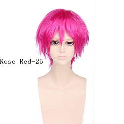 GHK Synthetische 8 zoll Kurze Cosplay Perücke Mit Pony Schwarz Weiß Blau Rosa Blondes Weißes Haar Für Männer Anime Kostüm 25 von GHK