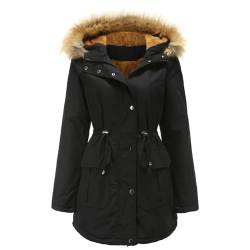 GHOSOHDE Winterparka Damen Warm Winterjacke Lang Gefüttert Wintermantel mit Fellkapuze Parka jacke Große Größen Schwarz 4XL von GHOSOHDE