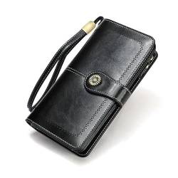 GHQYP Retro Echtes Leder-Portemonnaie für Damen, Vintage-Damen-Geldbörse mit großer Kapazität, viele Abteilungen, modischer roter Reißverschluss, Langer Kartenhalter von GHQYP