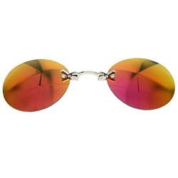 GHYJPAJK Sonnenbrille zum Anklippen für Herren und Damen, Retro-Sonnenbrille, runde Nasenbrille, randlose Sonnenbrille, UV-Schutz, Sommermode, rot von GHYJPAJK