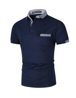 GHYUGR Herren Poloshirt Baumwolle Kurzarm Shirt klassisch Plaid T-Shirt,Blau 01,M von GHYUGR