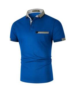 GHYUGR Herren Poloshirt Baumwolle Kurzarm Shirt klassisch Plaid T-Shirt,Blau 2,3XL von GHYUGR