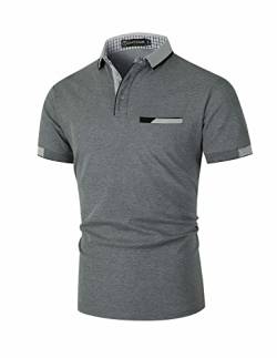 GHYUGR Herren Poloshirt Baumwolle Kurzarm Shirt klassisch Plaid T-Shirt,Grau 01,L von GHYUGR