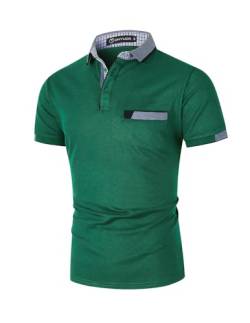 GHYUGR Herren Poloshirt Baumwolle Kurzarm Shirt klassisch Plaid T-Shirt,Grün 01,3XL von GHYUGR