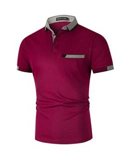 GHYUGR Herren Poloshirt Baumwolle Kurzarm Shirt klassisch Plaid T-Shirt,Rot 01,L von GHYUGR