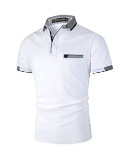 GHYUGR Herren Poloshirt Baumwolle Kurzarm Shirt klassisch Plaid T-Shirt,Weiß 01,M von GHYUGR