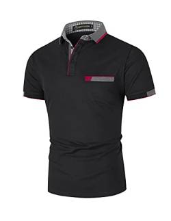 GHYUGR Herren Poloshirt Baumwolle Kurzarm Shirt klassisch Plaid T-Shirt (XXL, Schwarz) von GHYUGR